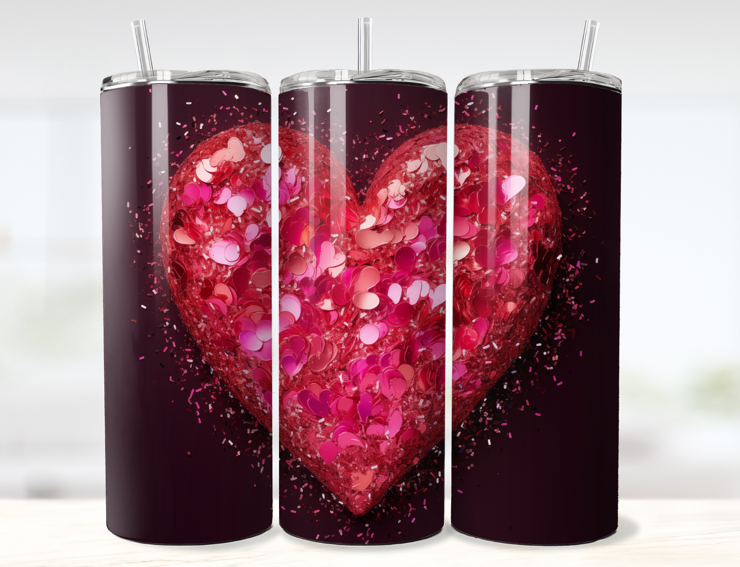 Sequin Heart Valentine's Day Tumbler Wrap PNG