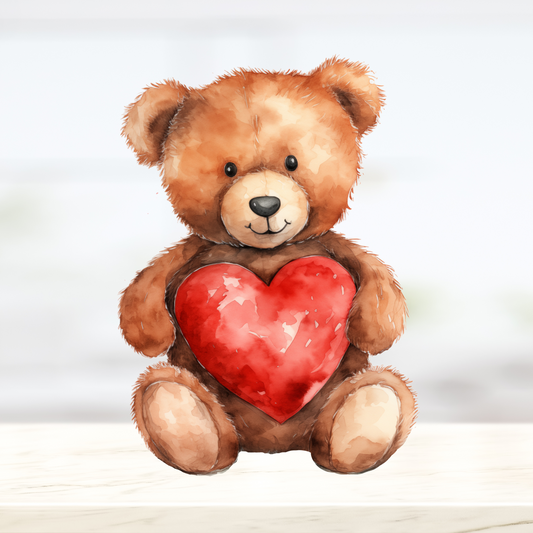 Teddy Bear Holding Heart Watercolor Valentine's Day Clipart