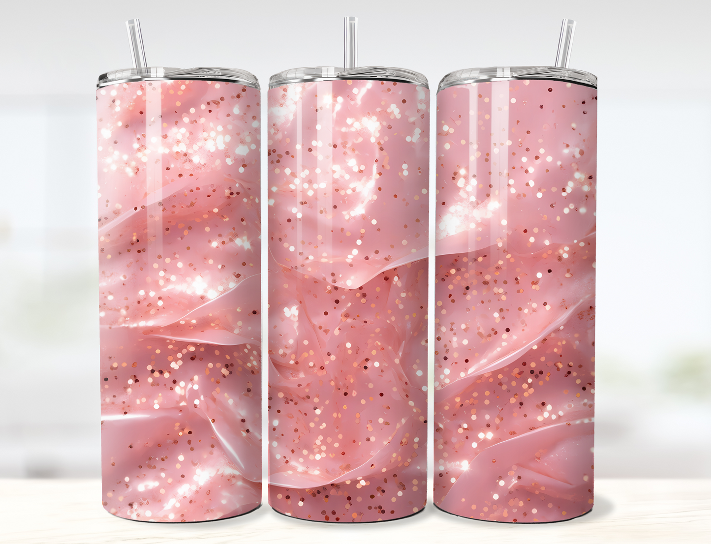 3D Texture Rose Gold Sparkle Background Valentine's Day Tumbler Wrap PNG