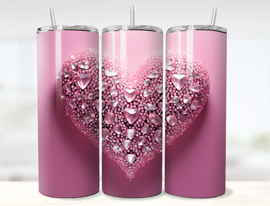 3D Pink Gem Heart Valentine's Day Tumbler Wrap PNG