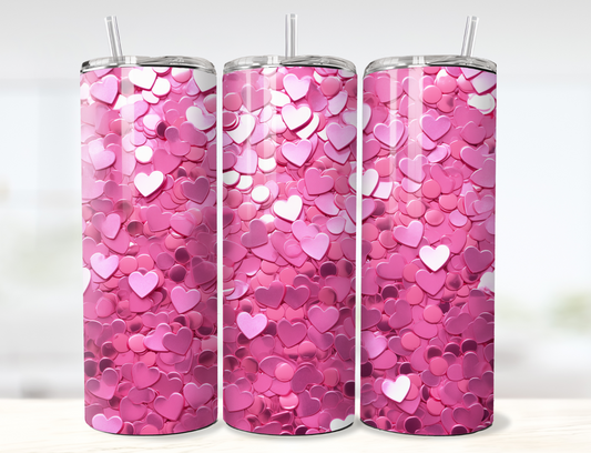 Bright Pink Heart Confetti Valentine's Day Tumbler Wrap PNG