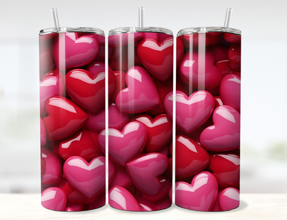 3D Inflated Hearts Valentine's Day Tumbler Wrap PNG