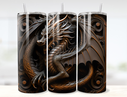 3D Dragon Black Metal Tumbler Wrap PNG
