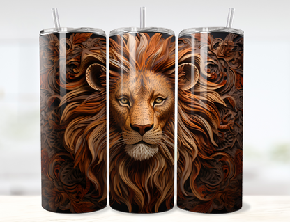 3D Lion Tooled Leather Tumbler Wrap PNG