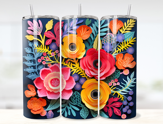 3D Paper Flowers Colorful Collage Tumbler Wrap PNG