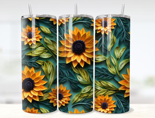 3D Sunflowers Paper Quilling Tumbler Wrap PNG