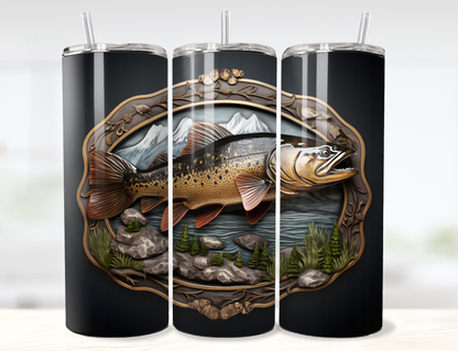 3D Trout Fishing at the Mountains Tumbler Wrap PNG