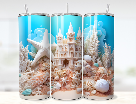 3D Under the Sea Beach Sand Castle with Shells Tumbler Wrap PNG