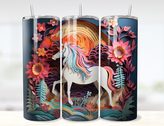 3D Unicorn Magical Scene Layered Paper Shadow Box Tumbler Wrap PNG