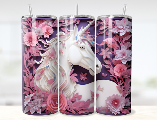 3D Unicorn Pink and Purple Shadow Box Tumbler Wrap PNG