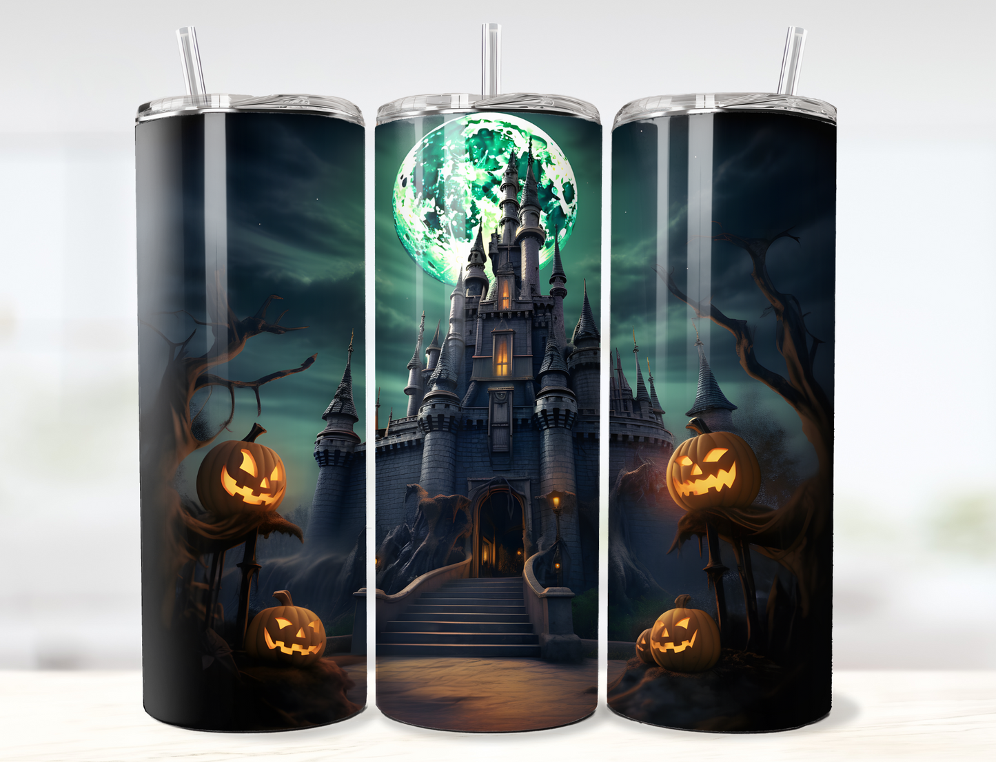 Haunted Magical Kingdom Castle Halloween Tumbler Wrap PNG