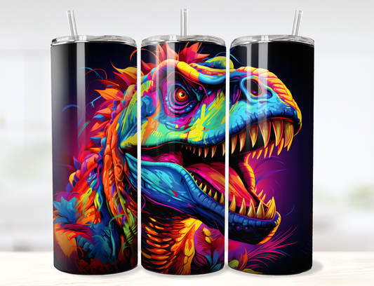 Neon Colorful Dinosaur T-Rex Tumbler Wrap PNG