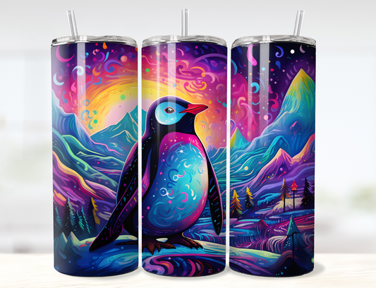 Penguin Neon Colors Fantasy Scene Tumbler Wrap PNG