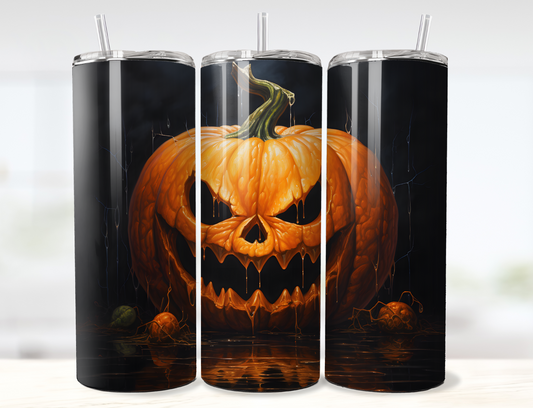 Scary Jack O Lantern Pumpkin Halloween Tumbler Wrap PNG