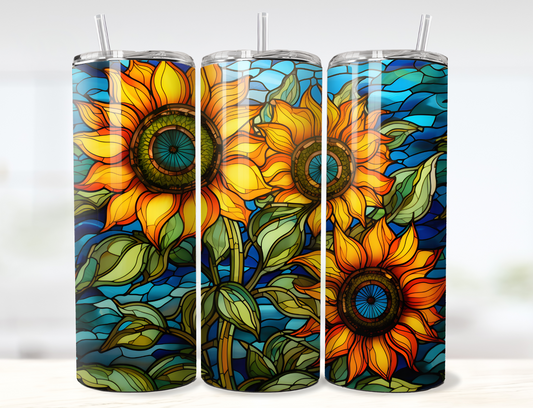 Sunflowers Stained Glass Tumbler Wrap PNG