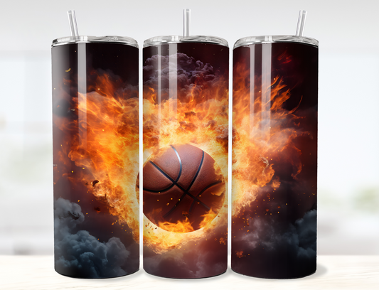 Basketball on Fire Tumbler Wrap PNG